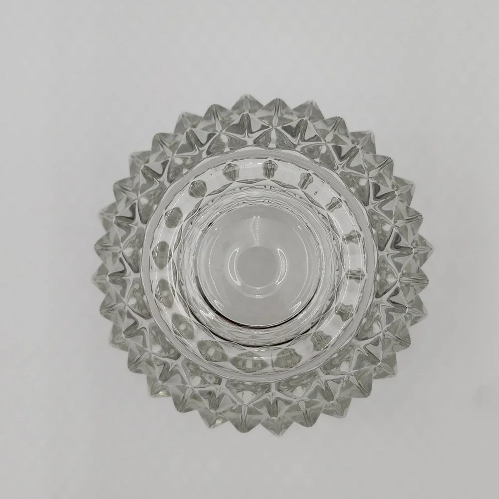 Vintage Clear Pressed Glass Diamond Pyramid Point Votive Ambient Candle Decor